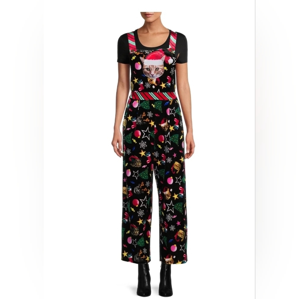No Boundaries Kids Overalls with Cat and Holiday Print
